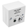 White angled Vxmviw Mains Voltage Safety Isolator showing front with key lock, power indicator and warning text