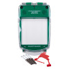 smart+guard call point cover green flush mounted with screws and red plastic seal displayed on white background