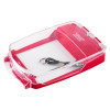 angled view of smart+guard call point cover red flush mounted with sounder showing the clear protective flap and key inside
