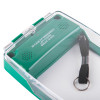 closeup of the smart+guard call point cover green flush mounted with sounder showing the green cover and clear protective case