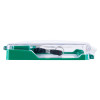 Side view of smart+guard call point cover green flush mounted with sounder showing clear protective lid and green base