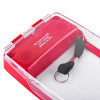 Closeup of smart+guard call point cover red flush mounted with sounder waterproof showing clear hinged cover and key ring inside