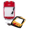 Red smart+guard call point cover flush mounted with sounder and waterproof components including mounting screws and key