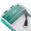 Closeup of smart+guard call point cover green flush mounted with sounder waterproof showing clear lid and wrist strap inside