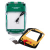 smart+guard call point cover green flush mounted with sounder waterproof shown with mounting parts and red plastic seals