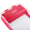 Closeup of smart+guard call point cover red flush mounted waterproof showing red base with white text under clear hinged cover