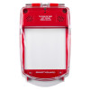 Front view of a smart+guard call point cover in red, flush mounted and waterproof design