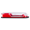 Side view of smart+guard call point cover red flush mounted waterproof showing clear top and red base