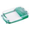 angled view of smart+guard call point cover in green with clear flush mounted waterproof design