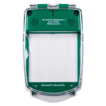 green smart+guard call point cover shown from the front with clear protective window and waterproof design