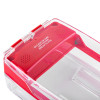 Closeup of smart+guard call point cover red surface mounted showing transparent lid and red base with white text label