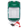 smart+guard call point cover green surface mounted with clear hinged cover and included fixing screws and accessories