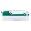 Side view of smart+guard call point cover green surface mounted showing green and clear plastic parts