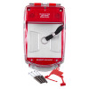 smart+guard call point cover red surface mounted with sounder showing cover and mounting screws laid out