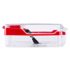 Side view of smart+guard call point cover red surface mounted with sounder showing clear and red casing