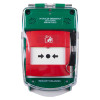 smart+guard call point cover green surface mounted with sounder front view showing red activation panel and instructions