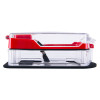 Side view of a smart+guard call point cover red surface mounted with sounder waterproof showing its transparent casing and red top section
