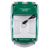 smart+guard call point cover green surface mounted with sounder shown from the front with clear protective flap and pull ring
