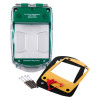 smart+guard call point cover green surface mounted waterproof with mounting screws and key components shown