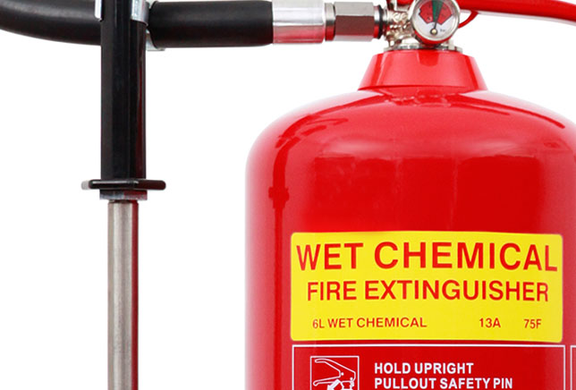 Wet chemical extinguisher in use