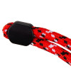 Wriststrap Rs wrist strap close-up showing red, black, and white spots detail with black plastic fastener