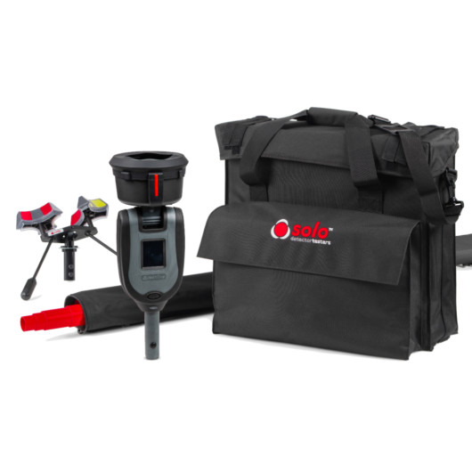 testifire xtr2 smoke heat test and removal kit with black carrying case and electronic testing device parts arranged on white background