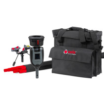 testifire xtr2 smoke heat test and removal kit contents including a measuring device, tripod, red tubes and a black carrying bag