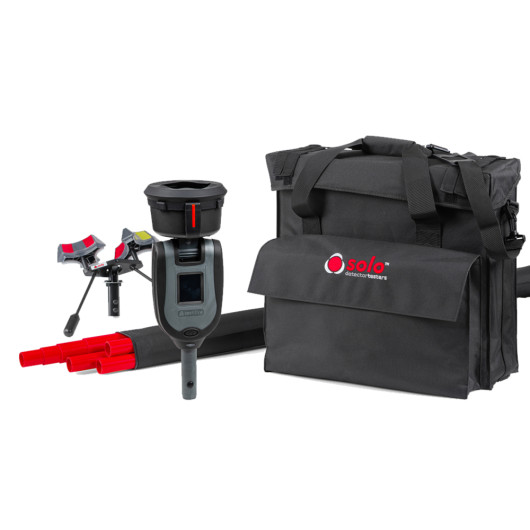 testifire xtr2 smoke heat test and removal kit contents including a measuring device, tripod, red tubes and a black carrying bag