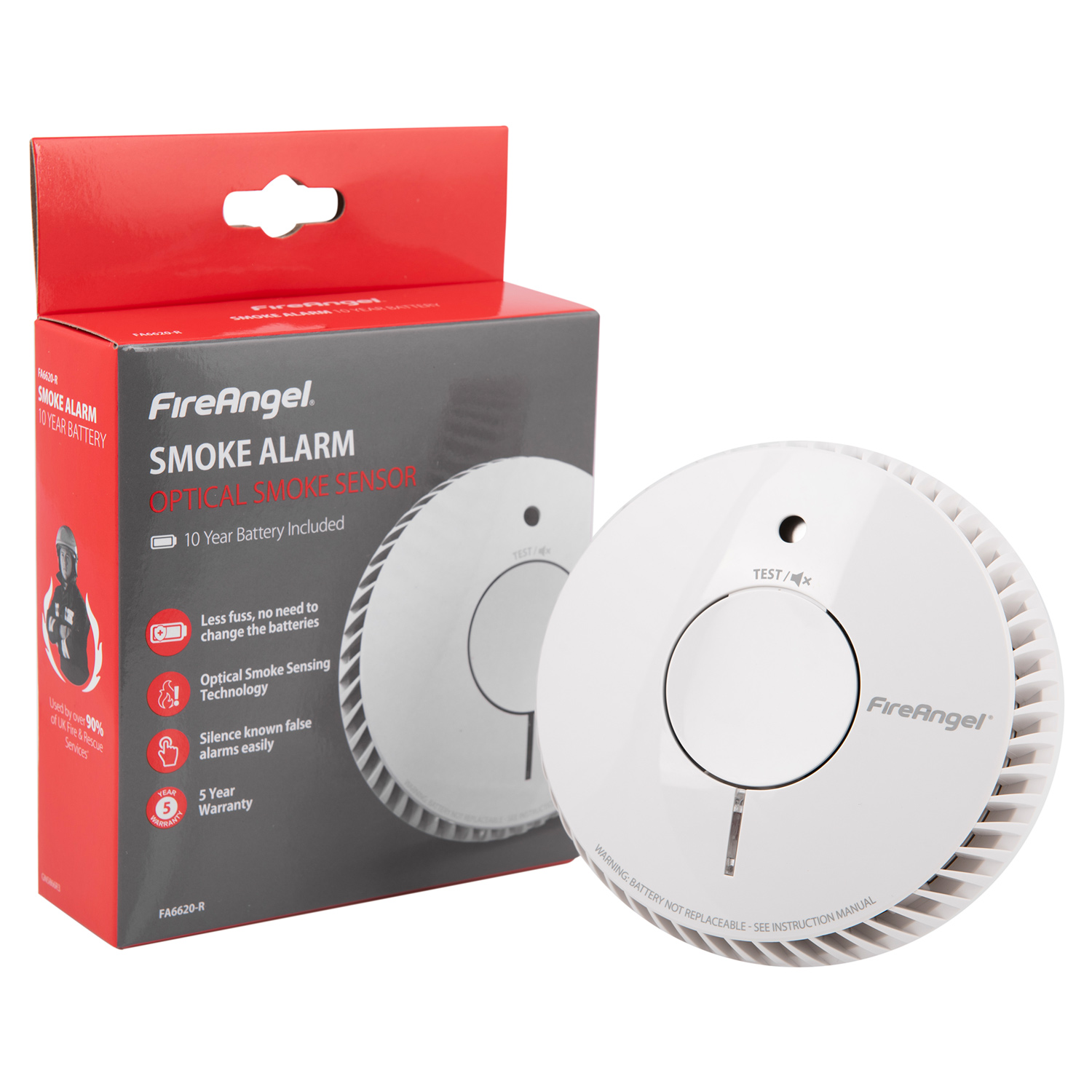 10 Year Longlife Battery Optical Smoke Alarm - FireAngel FA6620-R
