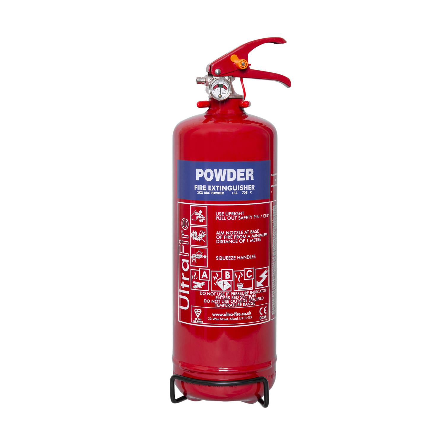 UltraFire 2kg Powder Kitemarked Fire Extinguisher for Car, Boat, Caravan, Garage