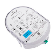 Combined battery and electrode pad cartridge with 4 year life (from date of manufacture) for easy maintenance