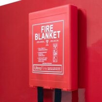 Fire Blanket on Red Stand