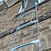 Deployed fire escape ladder