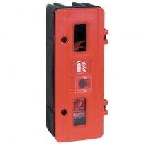 Single rotationally moulded fire extinguisher cabinet with key lock