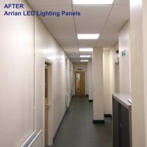 AFTER: the same corridor refit with Arrian LED lighting