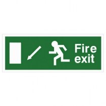 White Rigid Plastic EEC Directive Fire Exit Sign - arrow down/left
