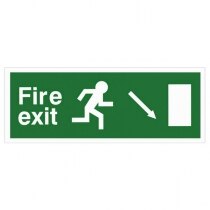 White Rigid Plastic EEC Directive Fire Exit Sign - arrow down/right