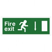 White Rigid Plastic EEC Directive Fire Exit Sign - arrow down