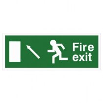 White Rigid Plastic EEC Directive Fire Exit Sign - arrow up/left