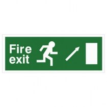 White Rigid Plastic EEC Directive Fire Exit Sign - arrow up/right