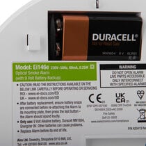 9V alkaline battery designed to operate the alarm in the event of a mains power failure