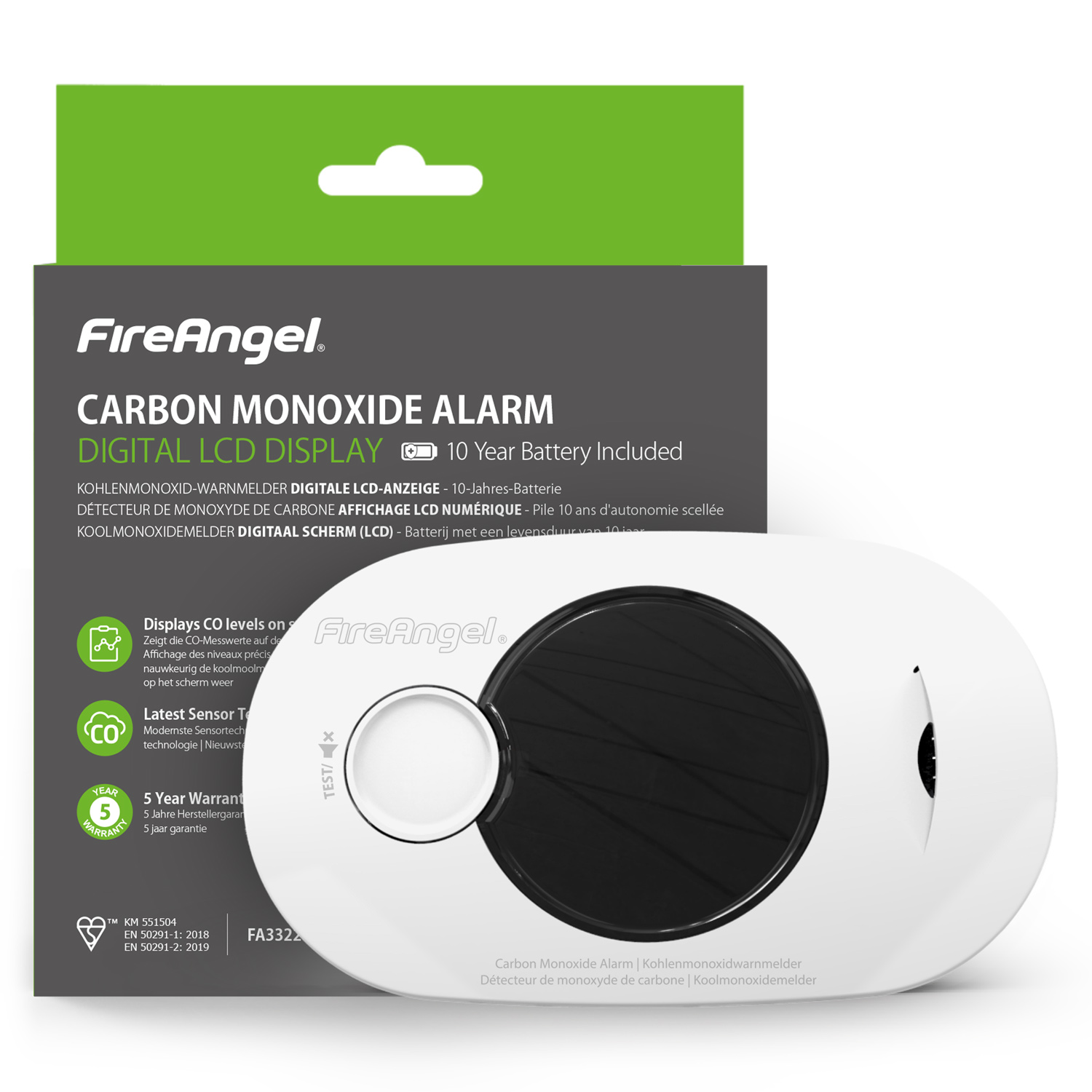10 Year Battery Carbon Monoxide Alarm with Digital Display FireAngel