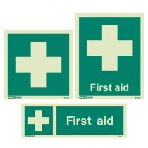 Black and White on Green Brady 127389 First Aid Sign LegendShower Station 14 Width 10 Height 