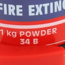 The 1kg powder fire extinguisher has a rating of 5A, 34B, C