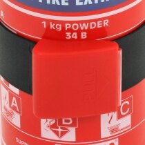 The Gloria 1kg powder fire extinguisher is supplied with a bracket and strap