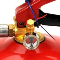 The Gloria 9kg powder fire extinguisher has a Schraeder valve fast gauge testing system
