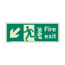 NHS Fire Exit Sign - Rigid Plastic - Down/Left - Size J (200 x 450mm)