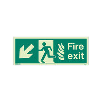 NHS Fire Exit Sign - Rigid Plastic - Down/Left - Size K (150 x 400mm)