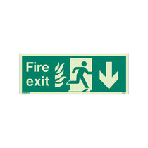 NHS Fire Exit Sign - Rigid Plastic - Down - Size K (150 x 400mm)