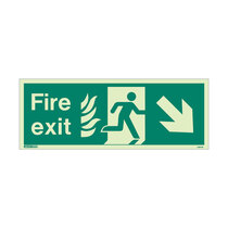 NHS Fire Exit Sign - Rigid Plastic - Down/Right - Size J (200 x 450mm)